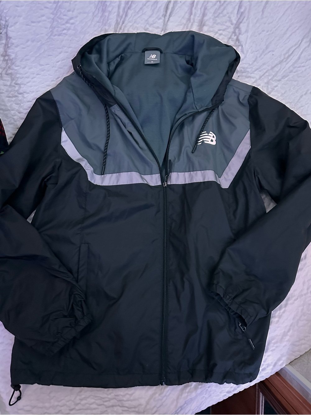 New Balance Women’s Black and Gray Hooded Windbreaker Jacket